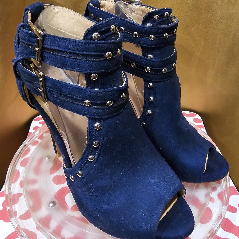 K XYD Peep Toe Ankle Bootie High Heels Buckled Double Straps Cutout Shoes - Picture 4 of 13